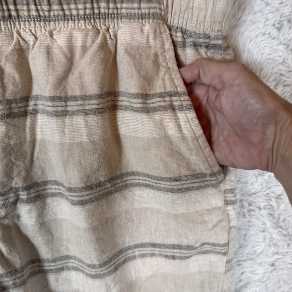 Old Navy Linen Striped Jogger Shorts Tan‎ Brown Size M Elastic Waist High Rise - Picture 6 of 13
